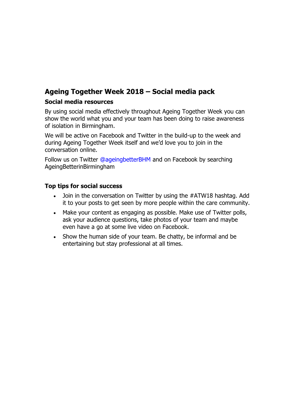 Ageing Together Week 2018 Social Media Pack