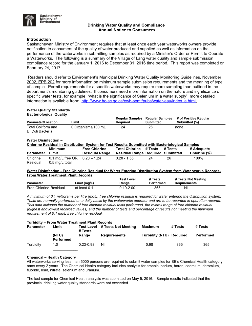 Drinking Water Quality and Compliance