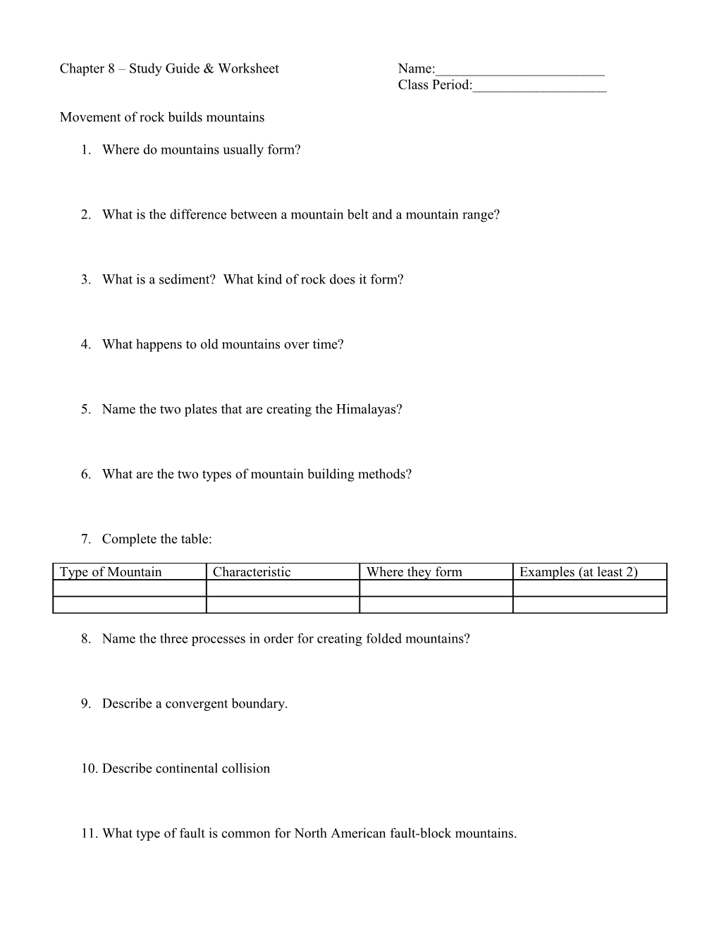 Chapter 8 Study Guide & Worksheet