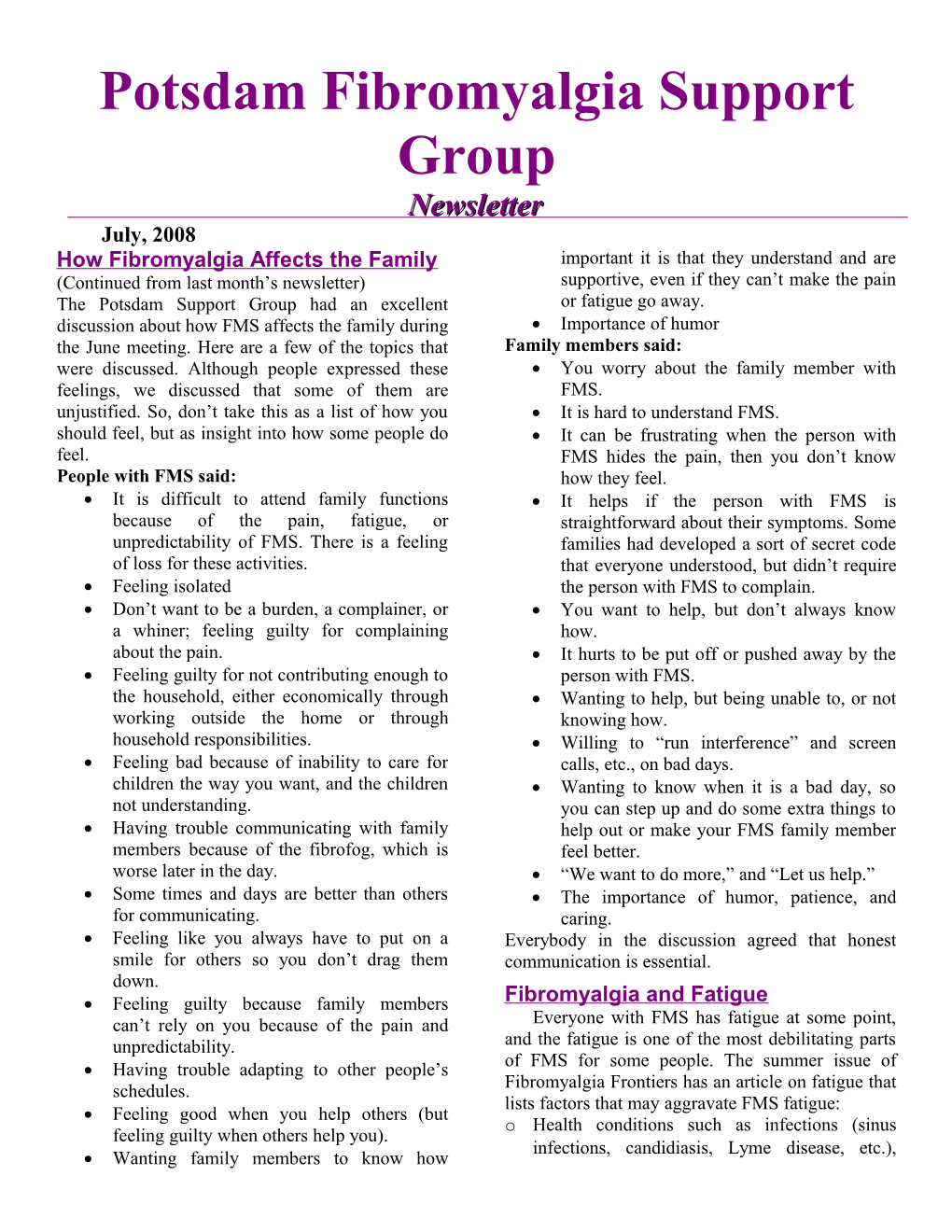 Potsdam Fibromyalgia Support Group