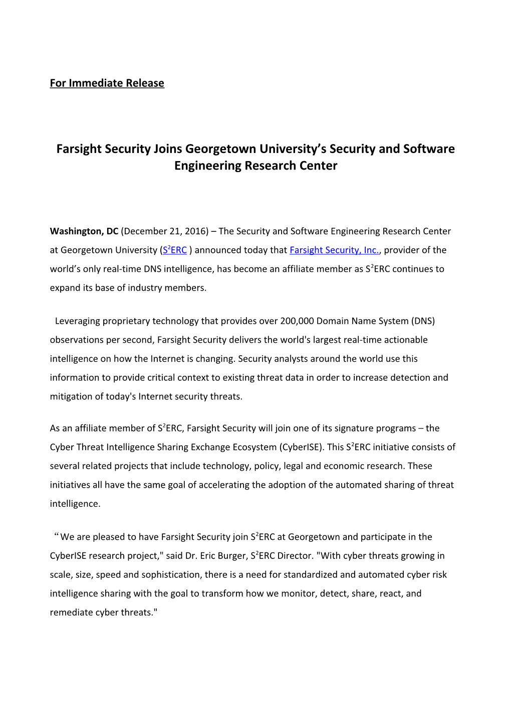 Farsight Security Joins Georgetown University S Security and Software Engineering Research