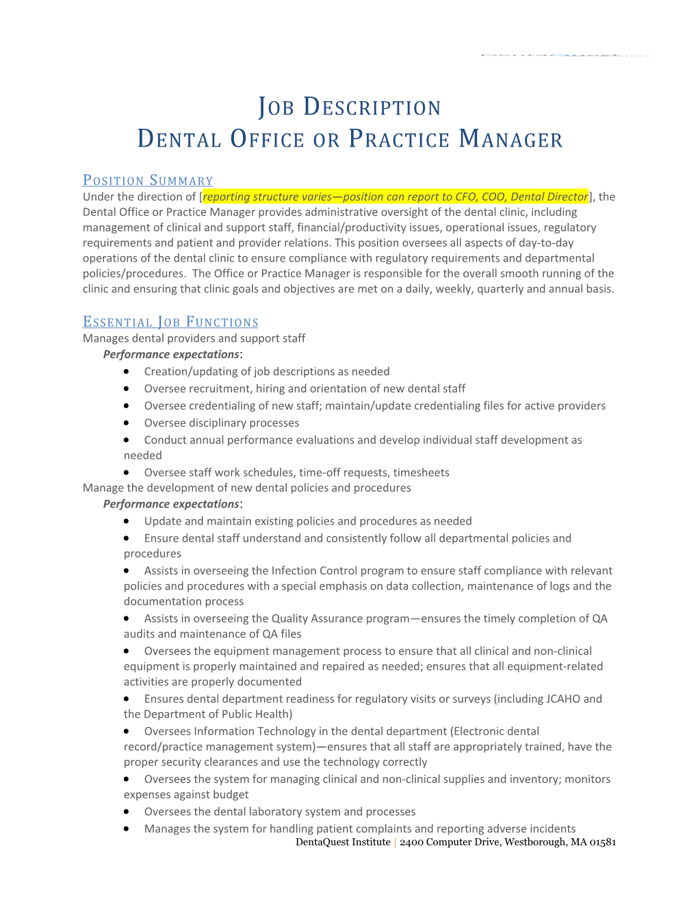 Dental Office Or Practice Manager