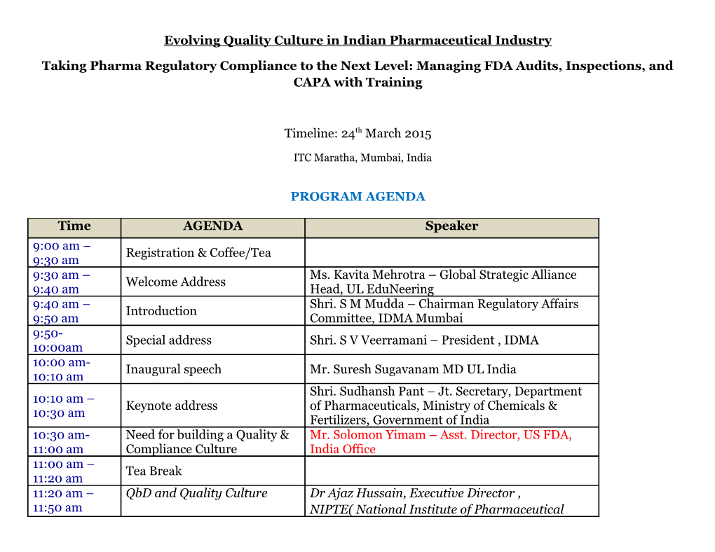 Evolving Quality Culture in Indian Pharmaceutical Industry