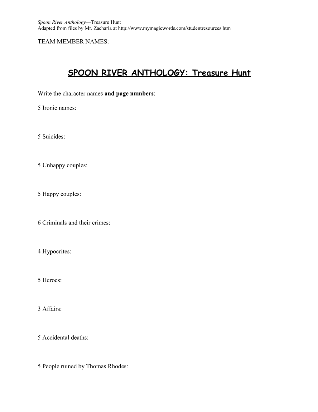 Spoon River Anthology Treasure Hunt