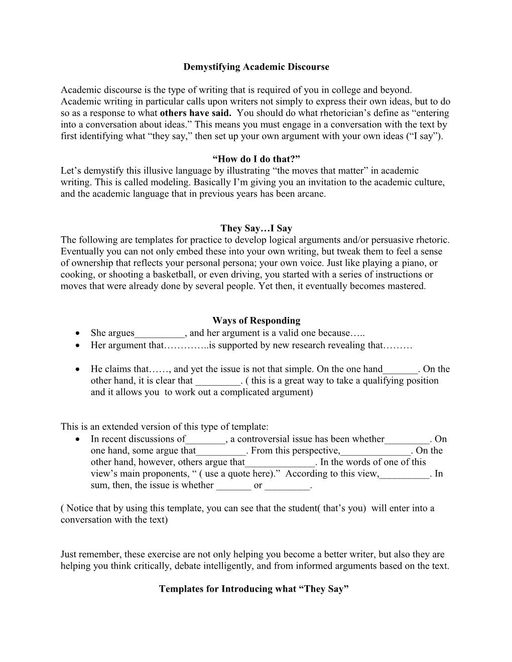 Demystifying Academic Discourse