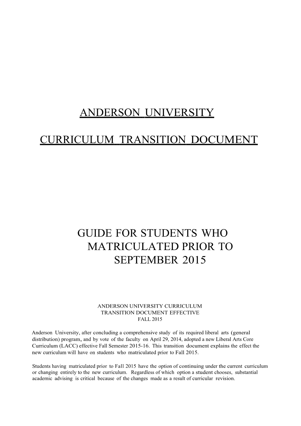 Andersonuniversity Curriculumtransitiondocumenteffectivefall 2015