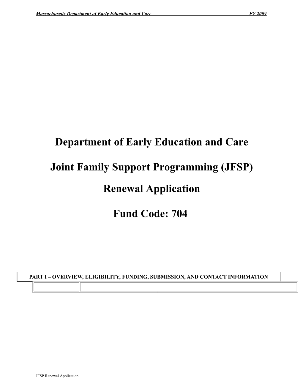 Massachusetts Department of Early Education and Care FY 2009