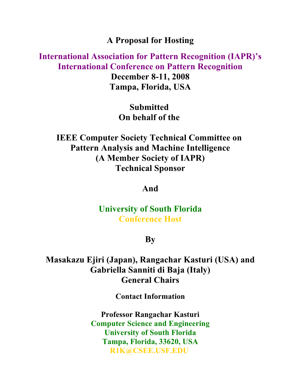 ICPR 2008 - Conference Organization
