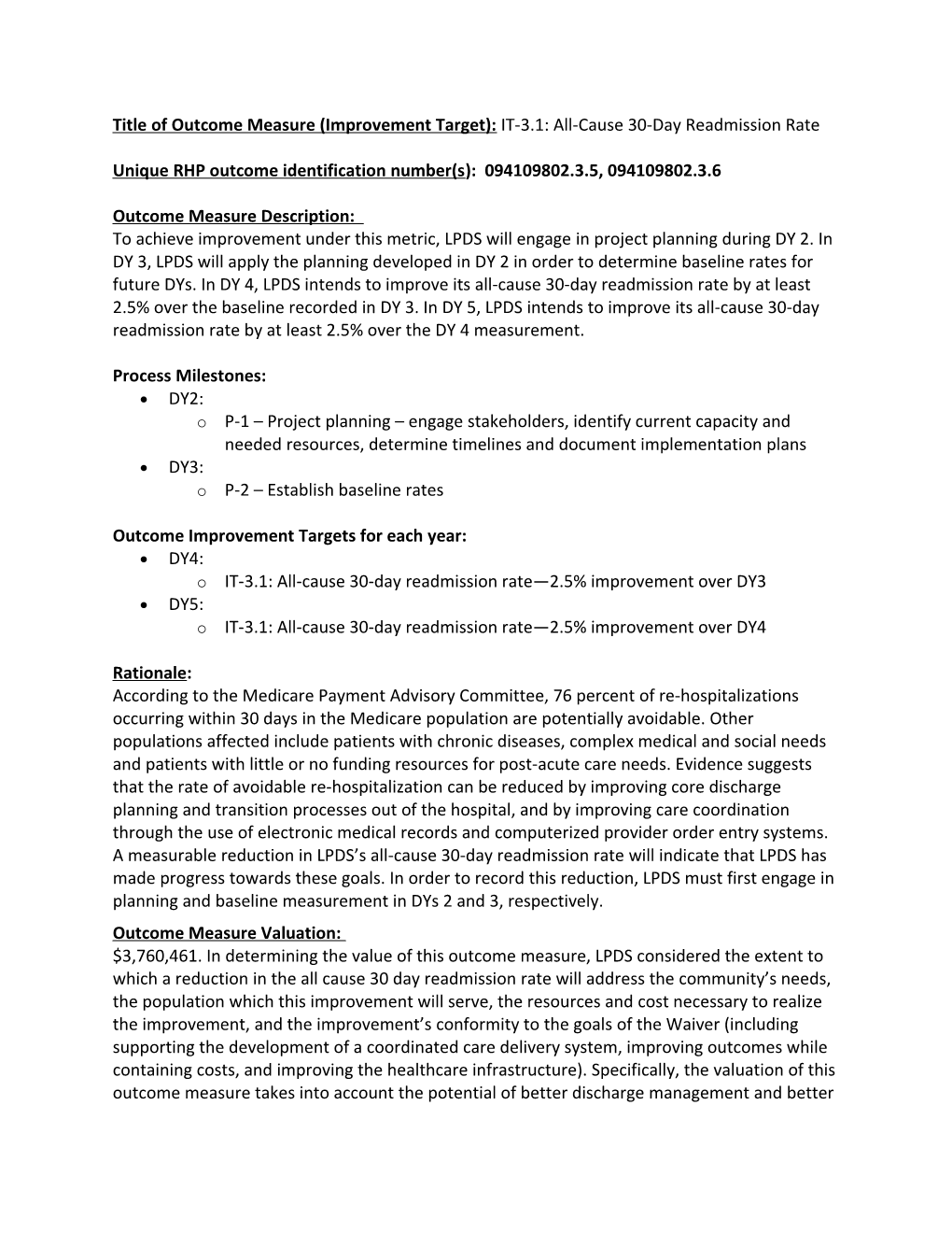 El Paso) Las Palmas DSRIP Category 3 (3.1) - All Cause 30 Day Readmission Rates (00094600-2