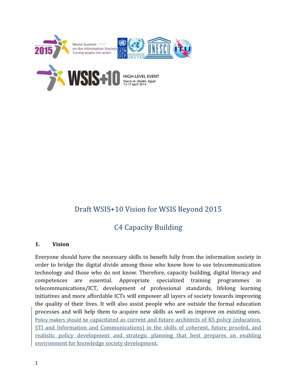 Draft WSIS+10 Vision for WSIS Beyond 2015 s1