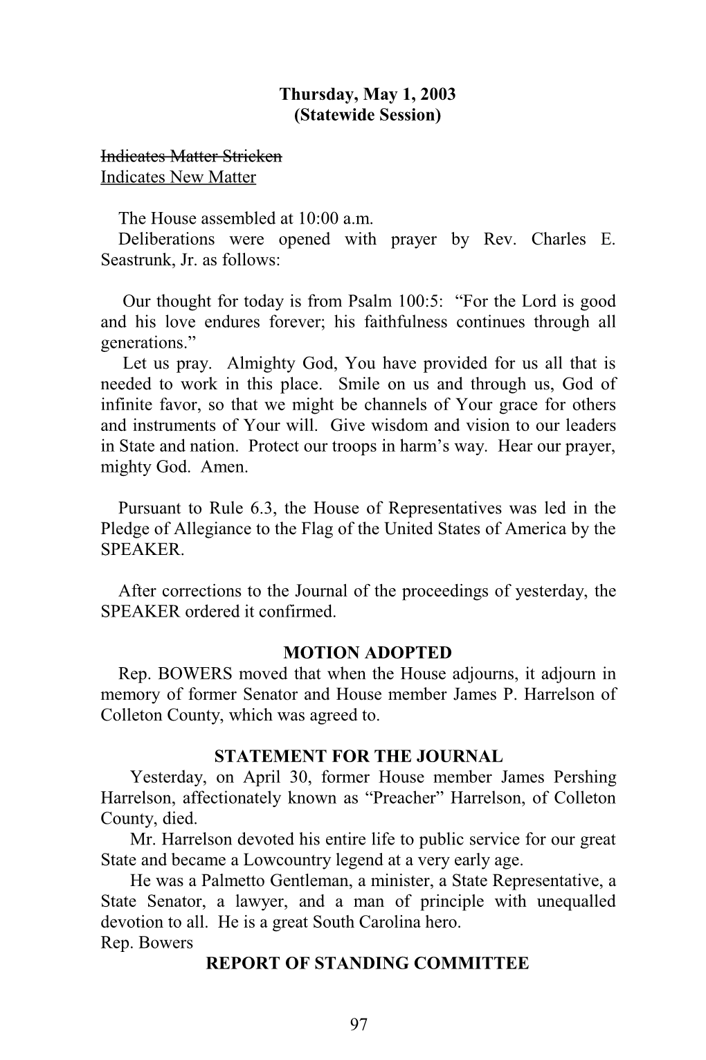 House Journal for May 1, 2003 - South Carolina Legislature Online