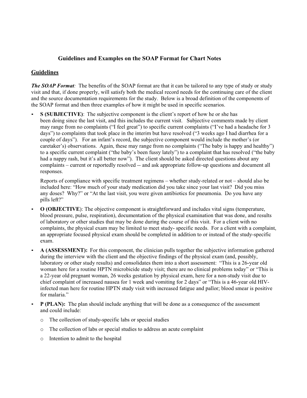 Guidelines and Examples on the SOAP Format for Chart Notes