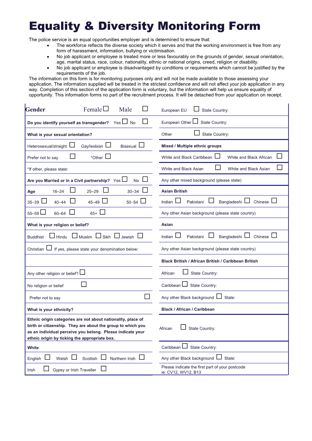 Application Form for Appointment in a Police Staff Role s1