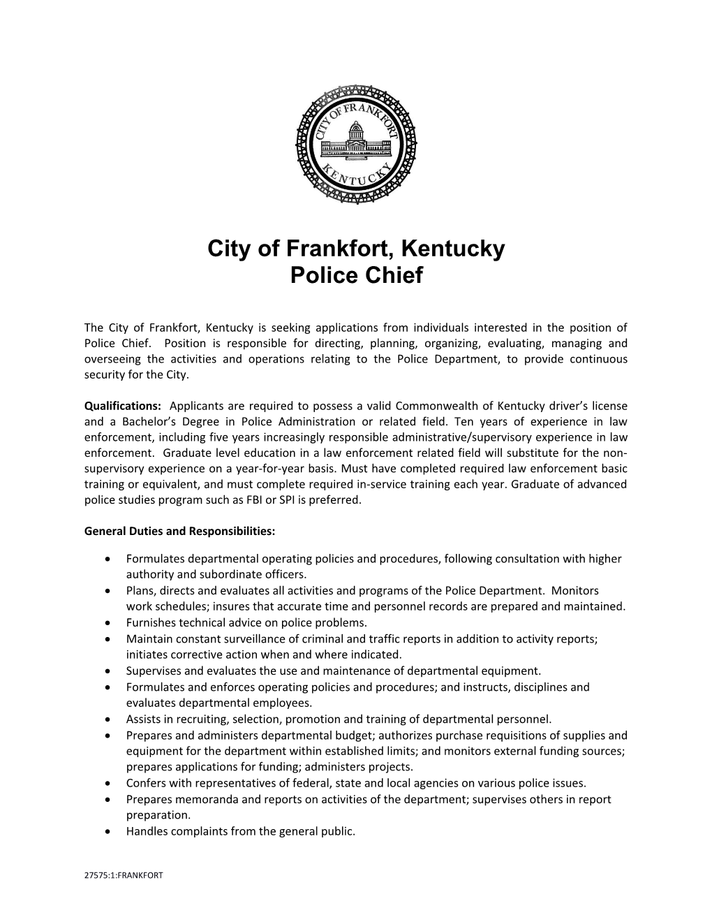 City of Frankfort, Kentucky