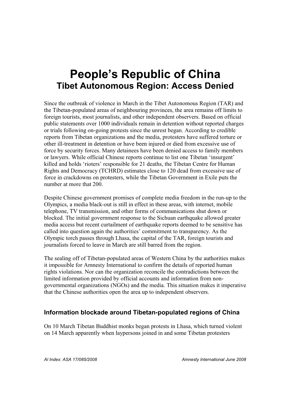 Tibet Autonomous Region: Access Denied
