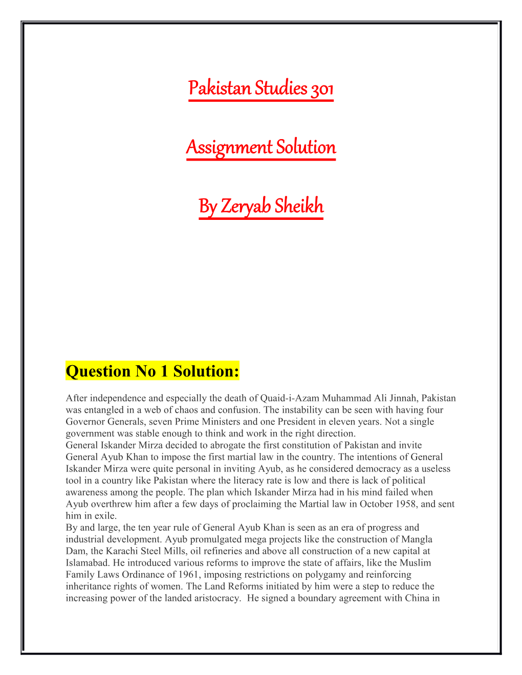 Pakistan Studies 301