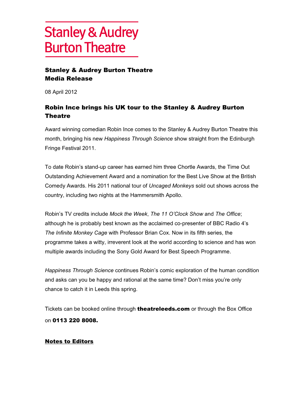 Northern Ballet Media Release