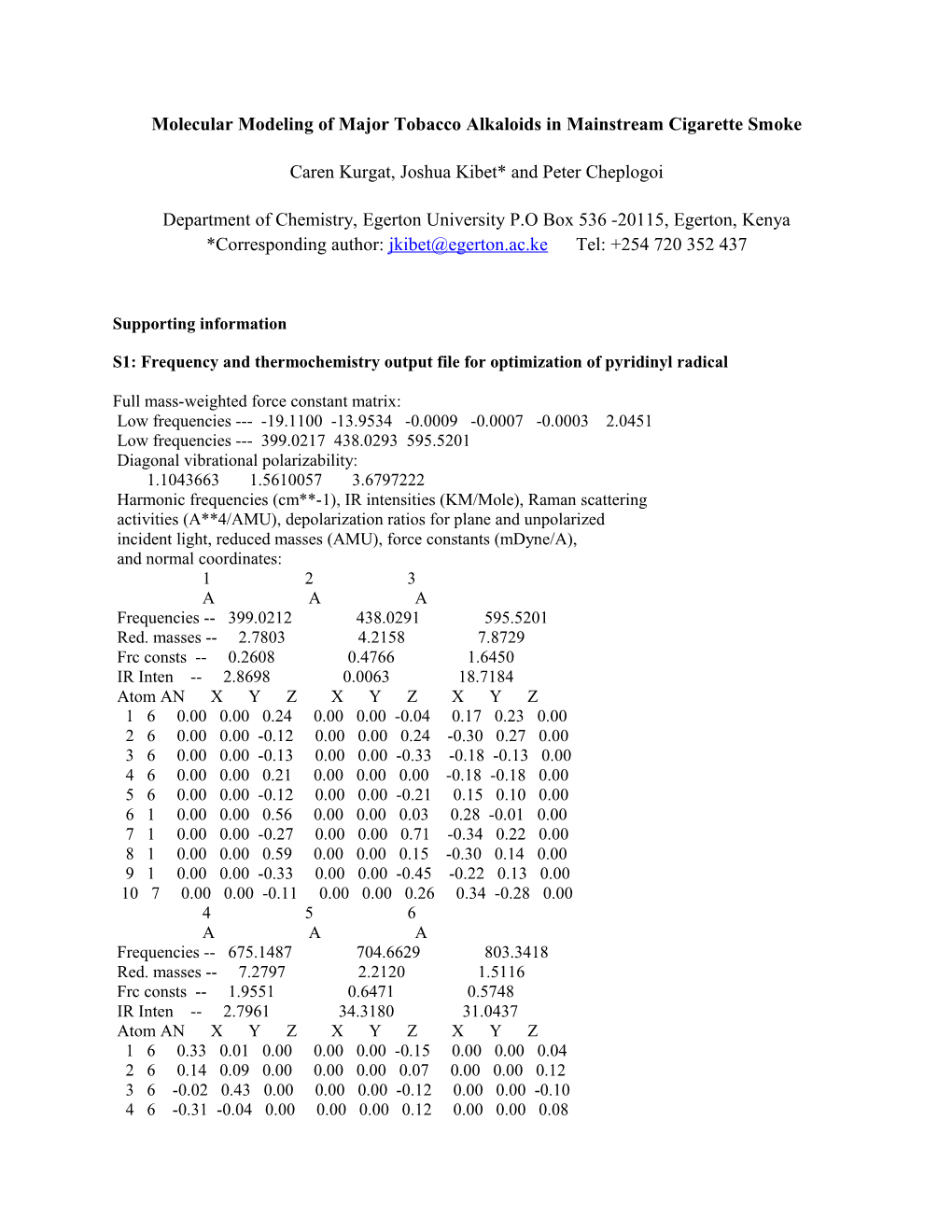 Molecular Modeling of Major Tobacco Alkaloids in Mainstream Cigarette Smoke