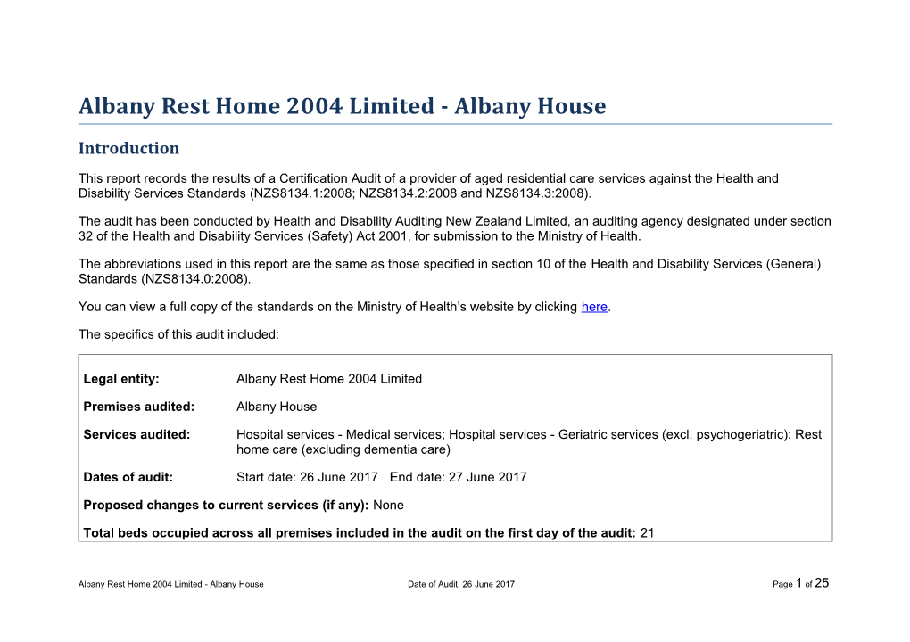 Albany Rest Home 2004 Limited - Albany House