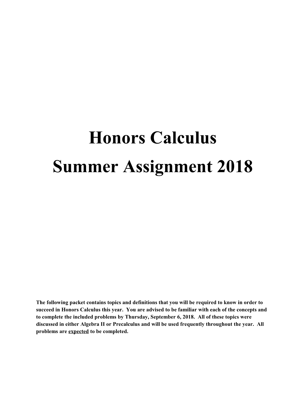 Summer Assignment 2018