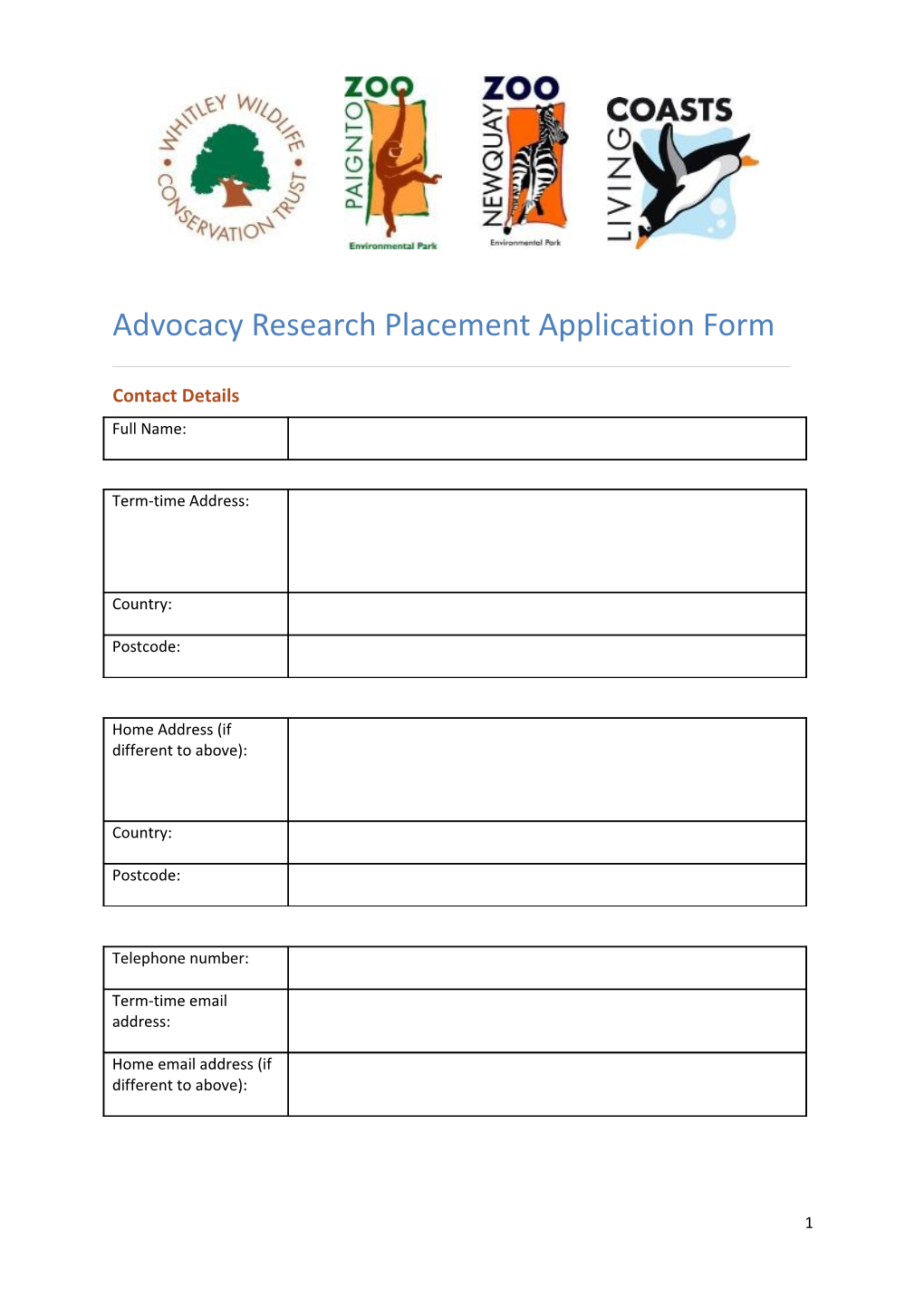 Advocacy Research Placement Application Form