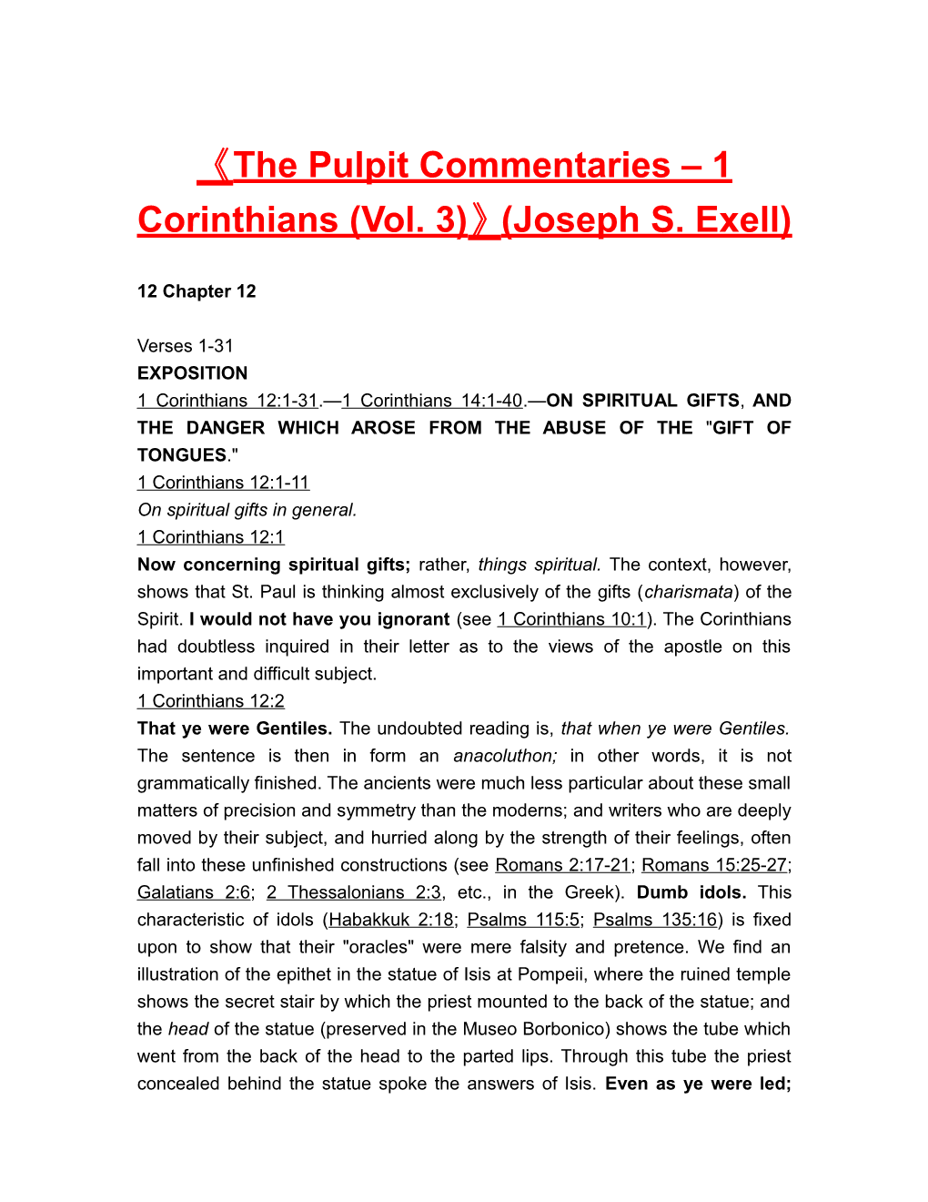 The Pulpit Commentaries 1 Corinthians (Vol. 3) (Joseph S. Exell)