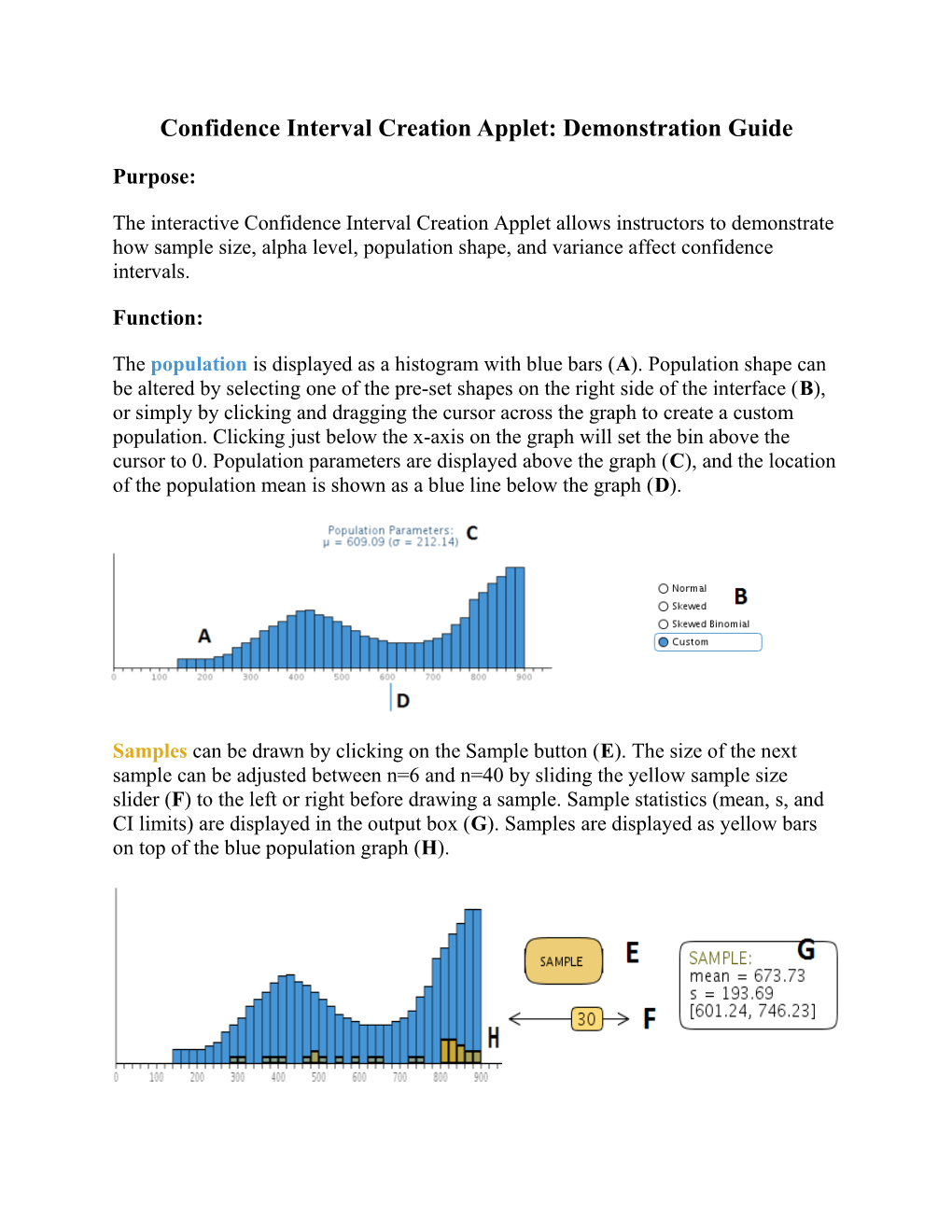 Confidence Interval Creation Applet: Demonstration Guide