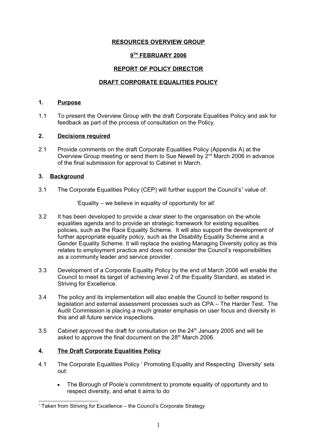 Draft Corporate Equalities Policy