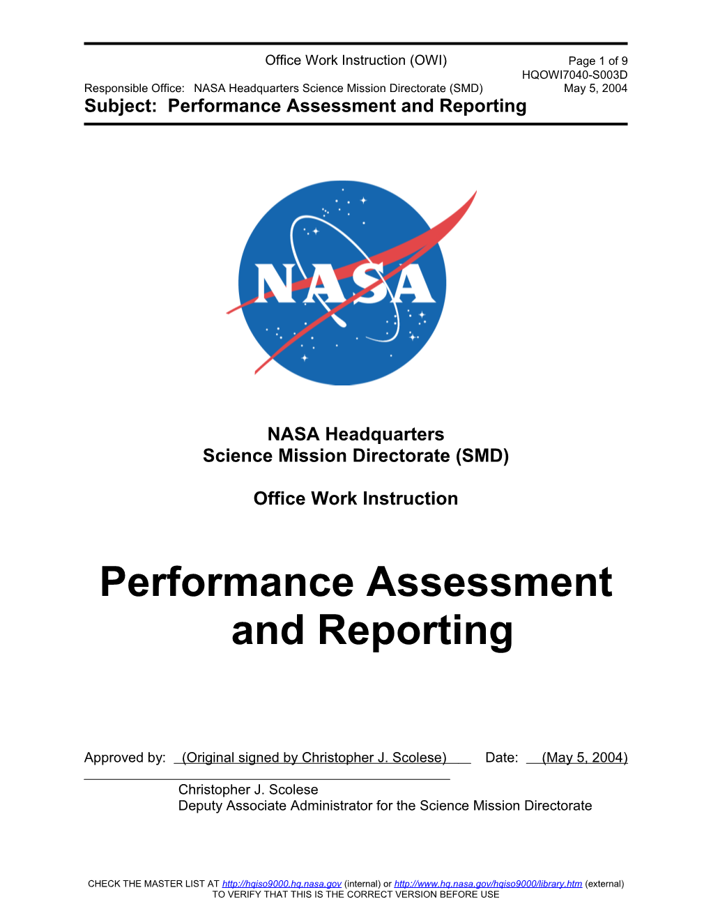Subject: Performance Assessment and Reporting