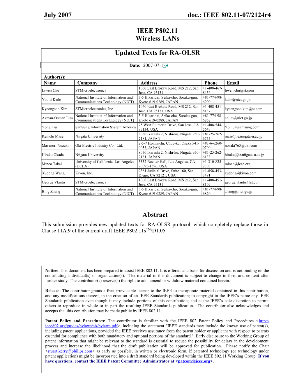 July 2007 Doc.: IEEE 802.11-07/2124R 4 Doc.: IEEE 802.11-07/ 2124R2