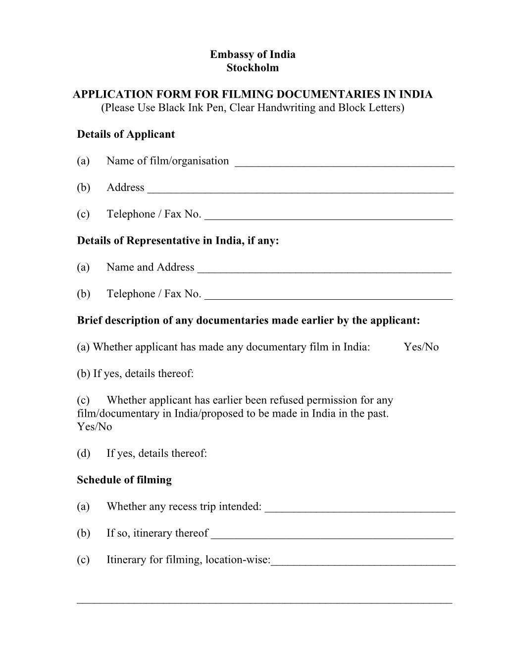 For Applicants to Fill
