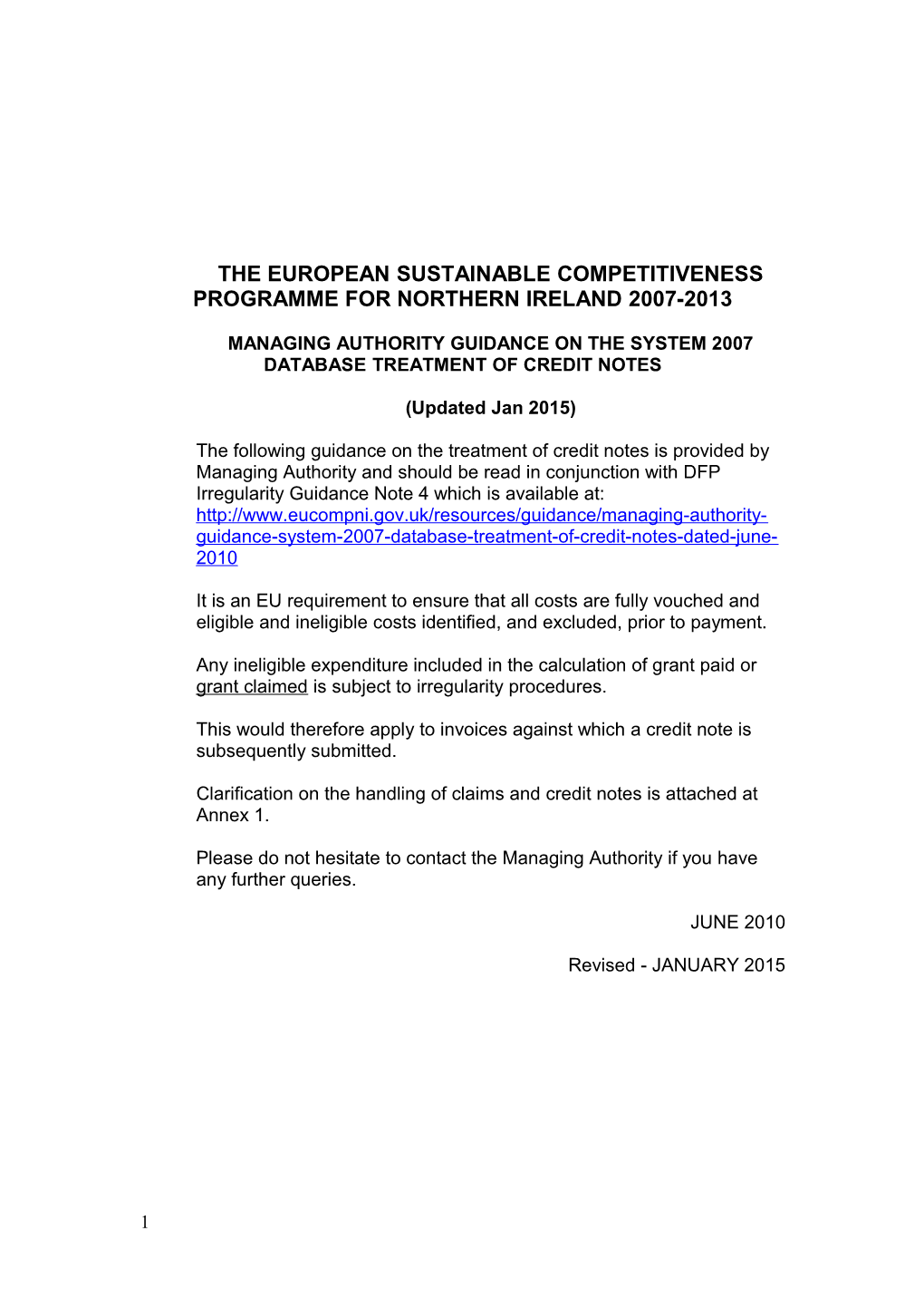 The European Sustainable Competitiveness Programme for Northern Ireland 2007-2013