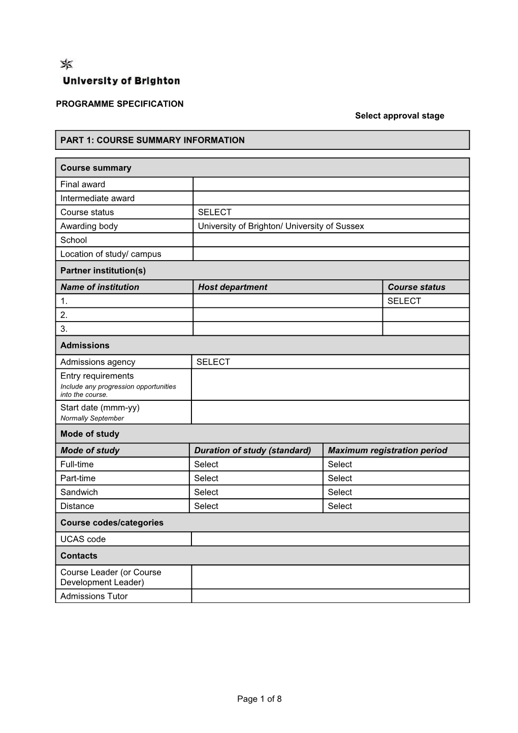 Programme Specification Template