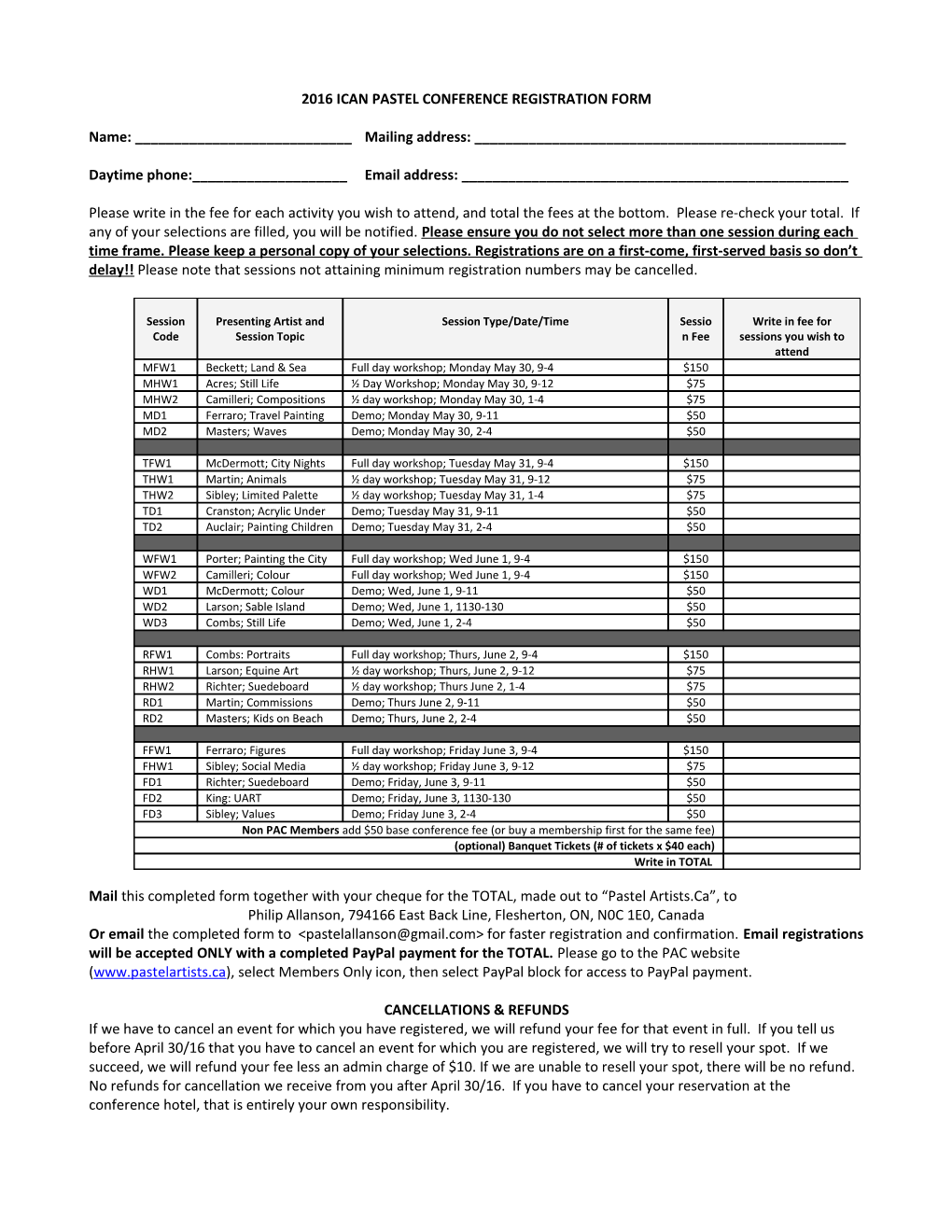 2016 Ican Pastel Conference Registration Form