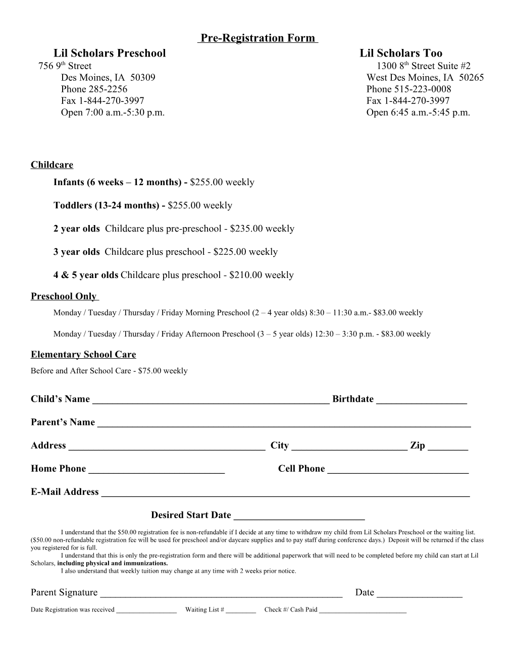 Pre-Registration Form