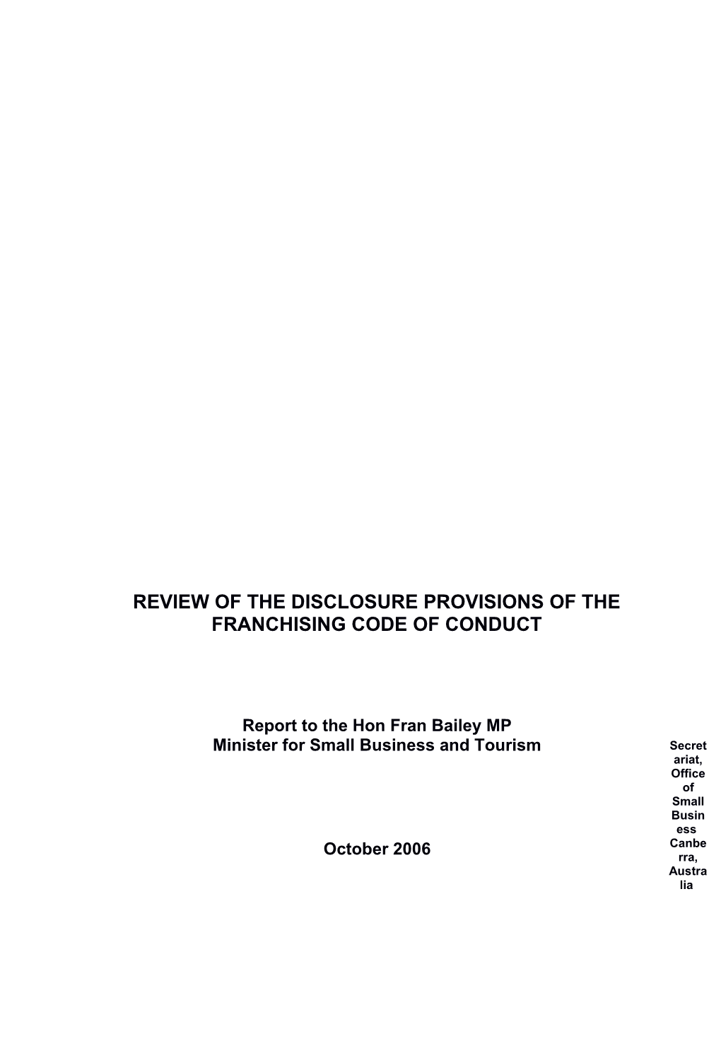 Report of the 2Nd Review of the Franchising Code of Conduct - October 2006