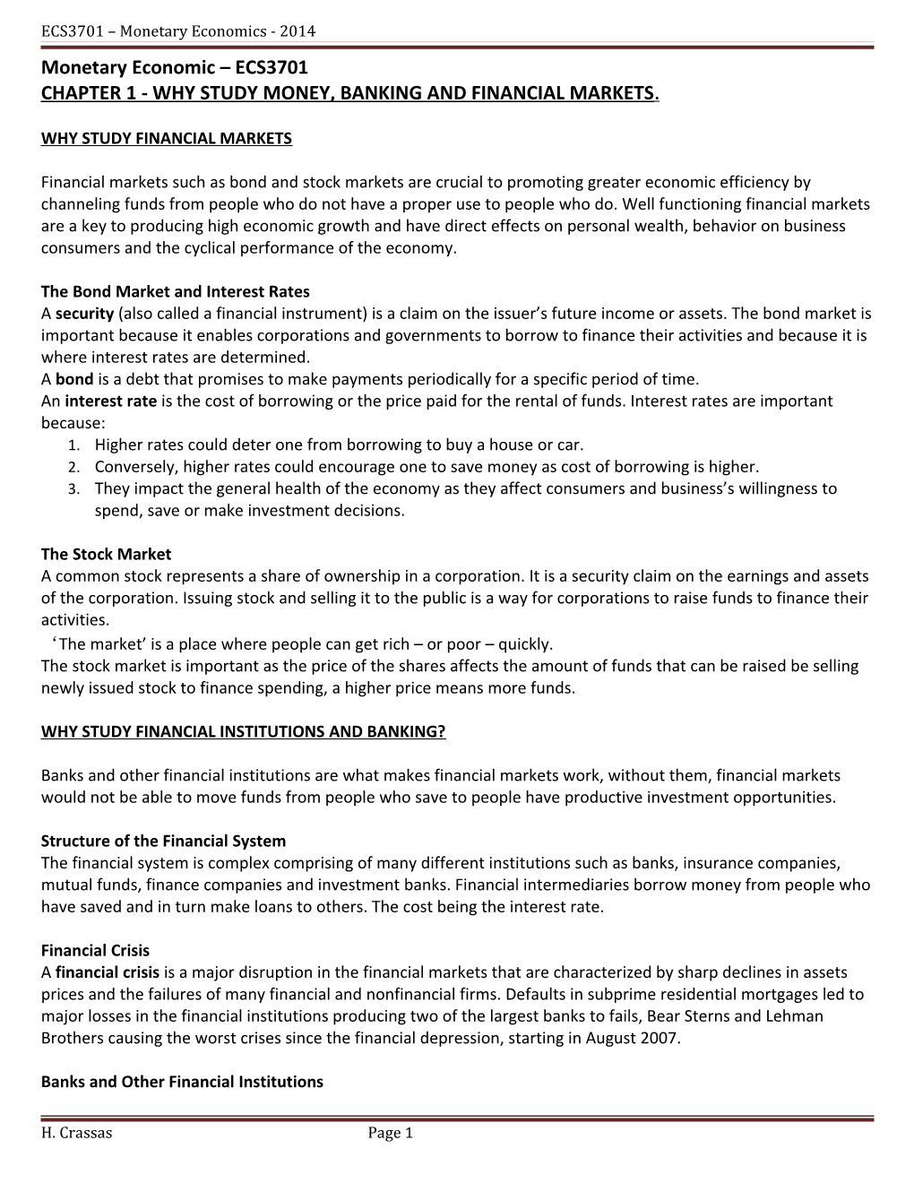 Monetary Economic ECS3701