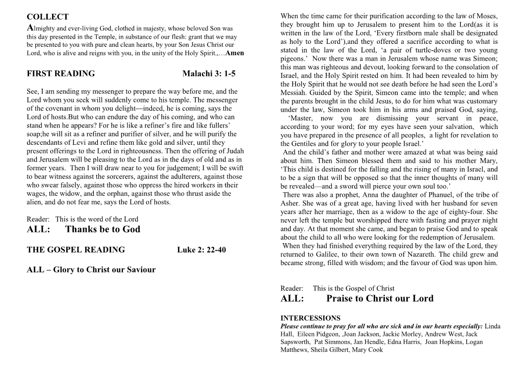 FIRST READING Malachi 3: 1-5