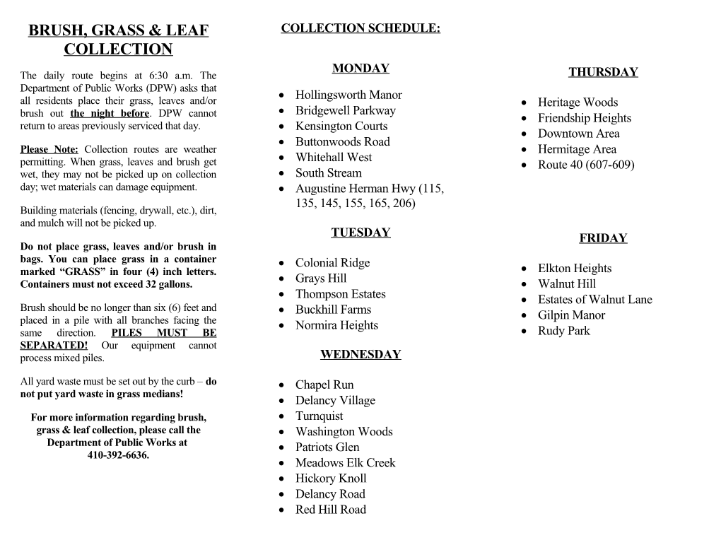 Grass & Leaf Collection Schedule