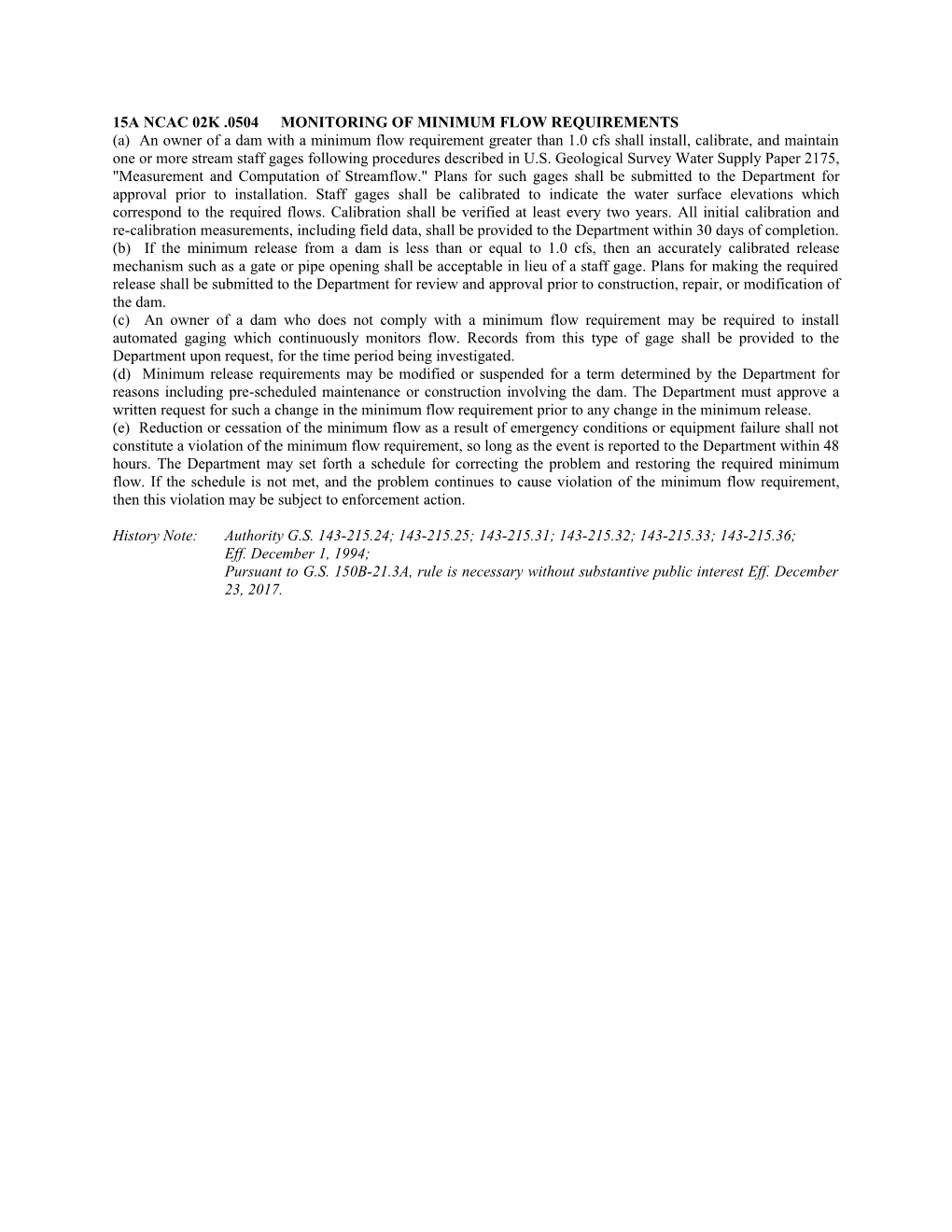 15A Ncac 02K .0504Monitoring of Minimum Flow Requirements