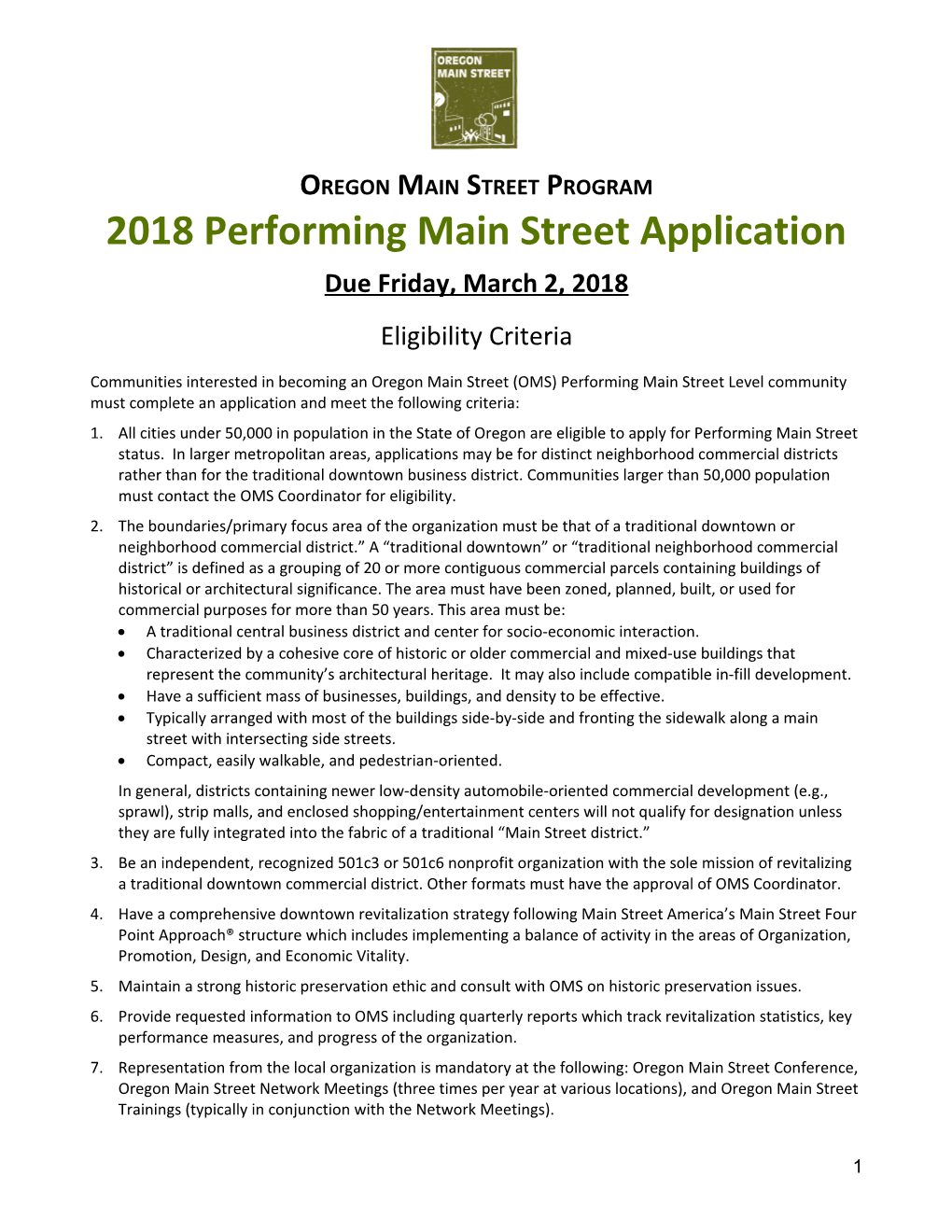 Performing Main Street 2018 Application