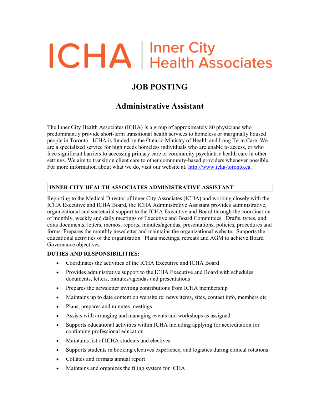 Inner City Health Associates Administrative Assistant s1