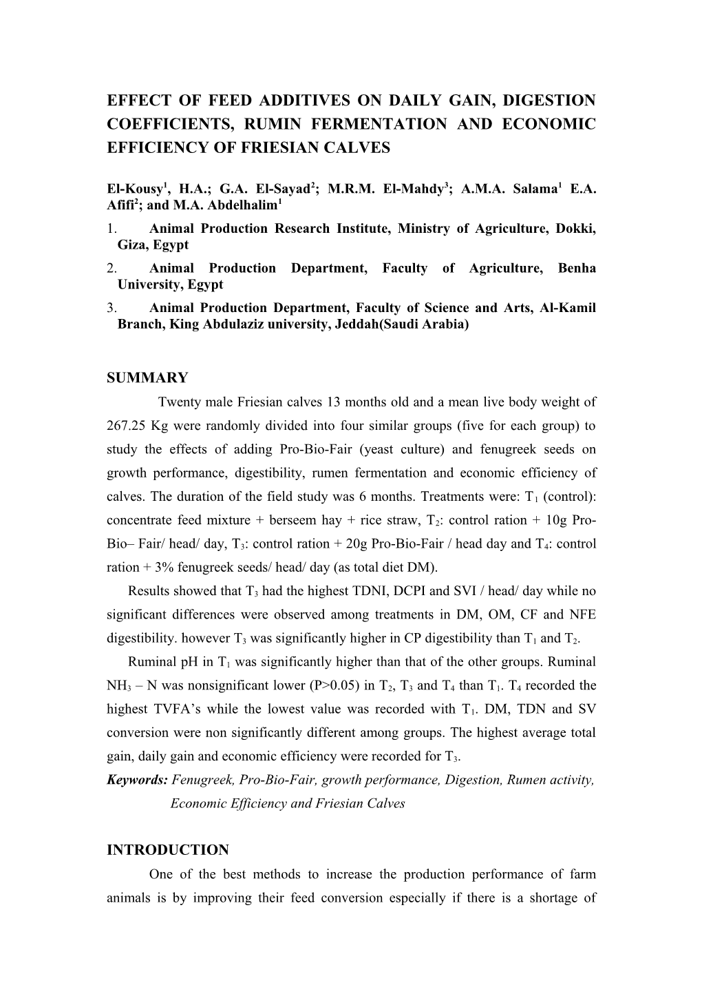 1. Animal Production Research Institute, Ministry of Agriculture, Dokki, Giza, Egypt