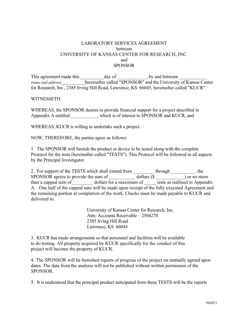 Laboratory Services Agreement