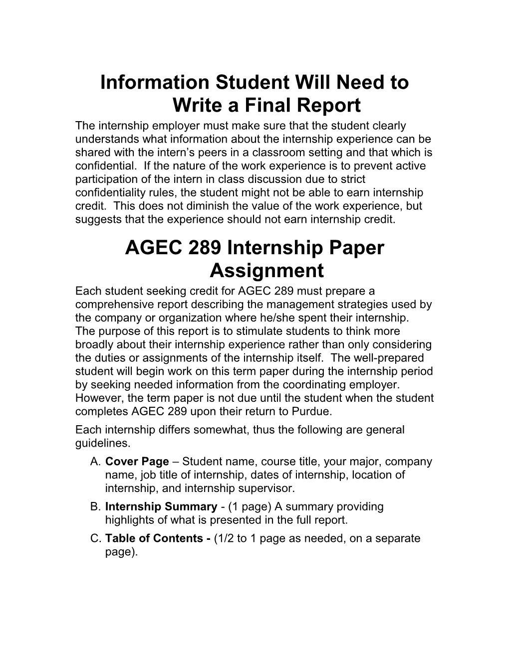 Student S Information Needs to Write a Final Report
