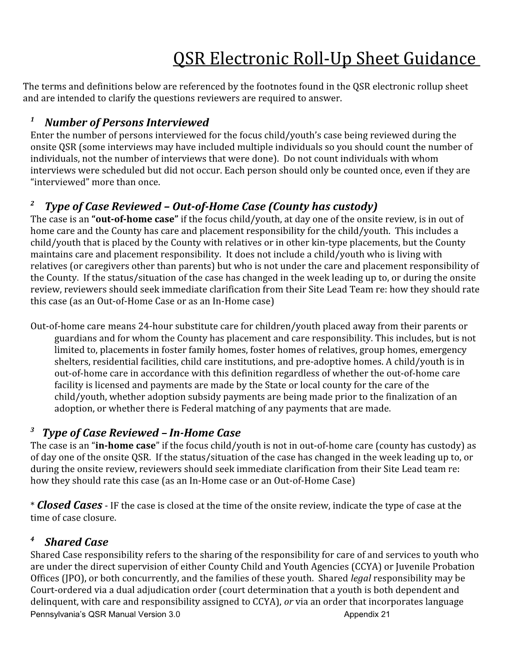 QSR Electronic Roll-Up Sheet Guidance