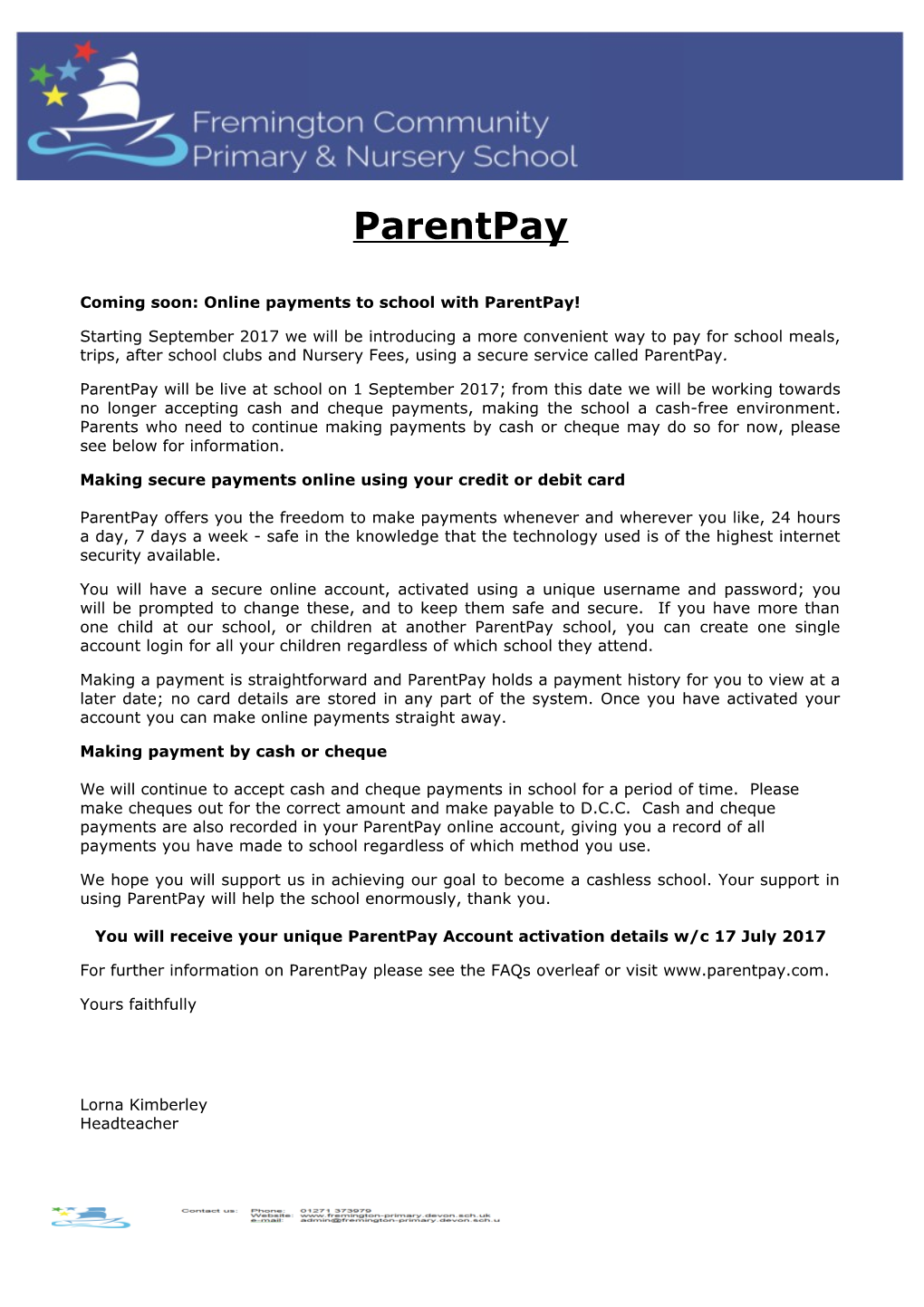 Coming Soon: Online Payments to School with Parentpay!