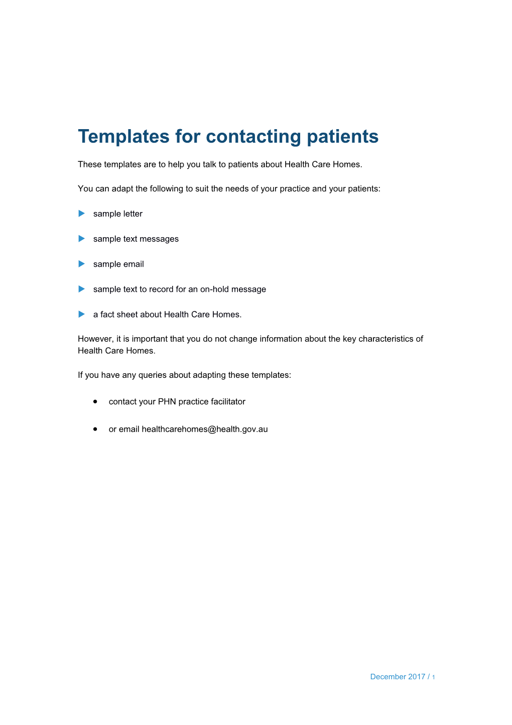Templates for Contacting Patients