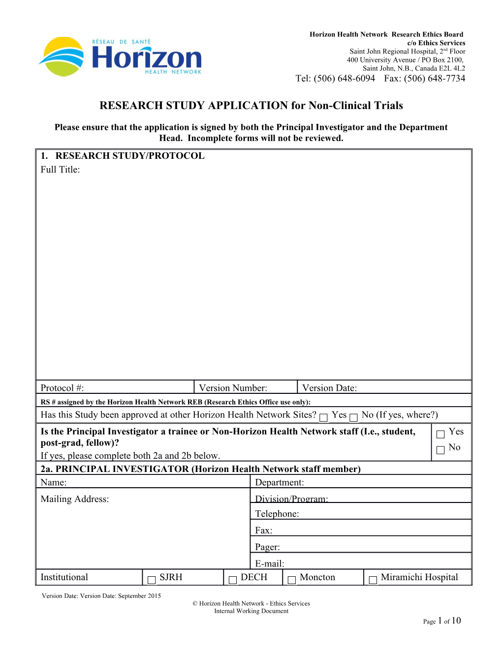 Research Study Application (Full Board Review)