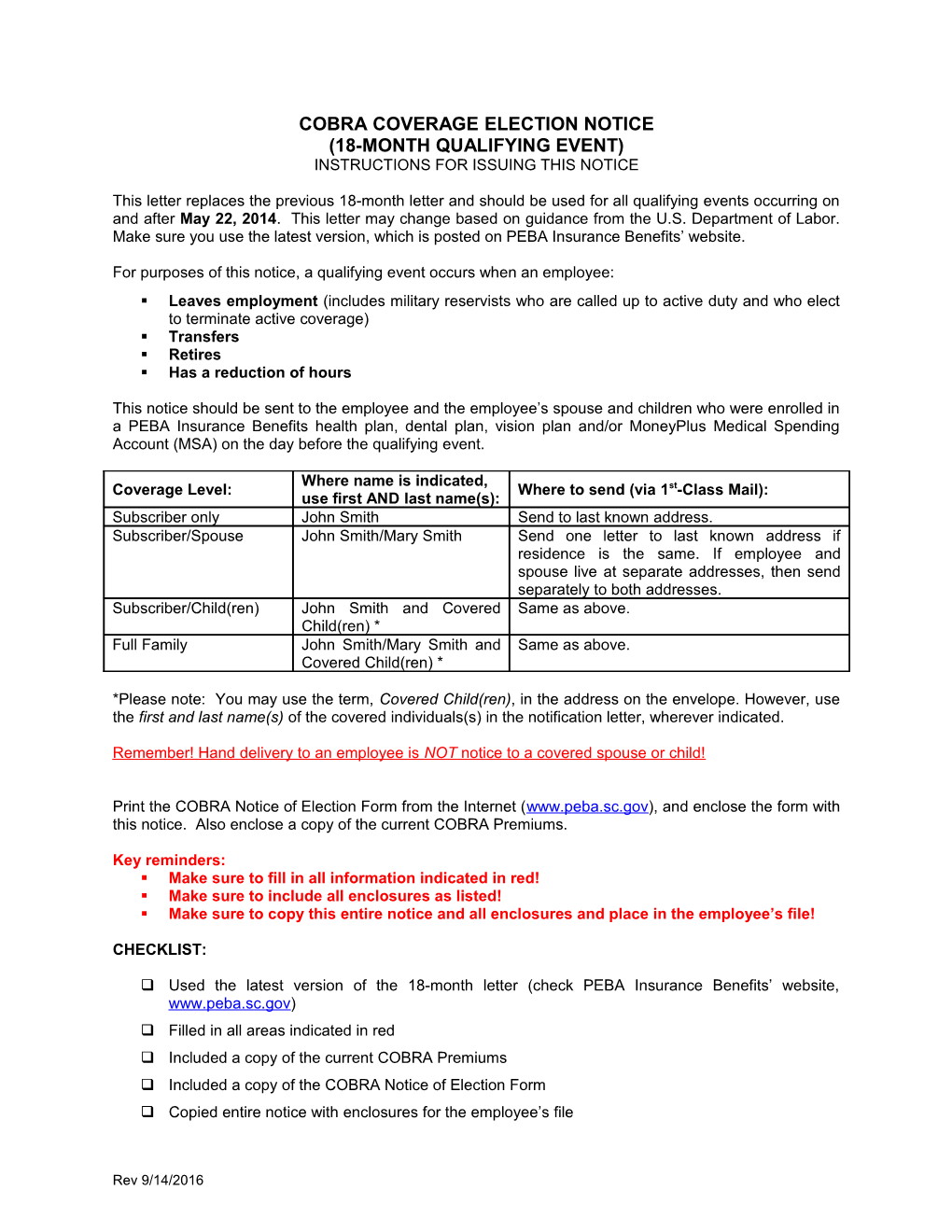 Cobra Coverage Election Notice